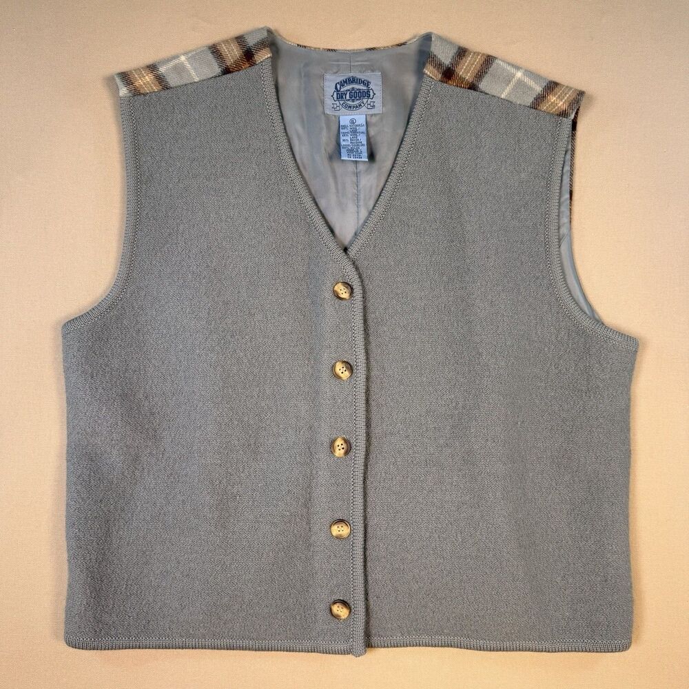 VTG Cambridge Dry Goods Company Button Vest Size XL Plaid Back Academia 100%Wool